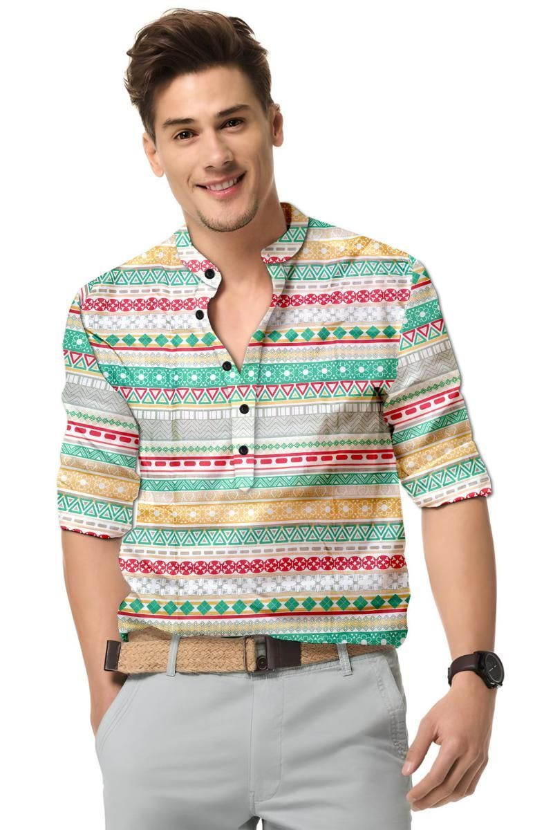 Men's Printed Spread Collar Casual Shirt