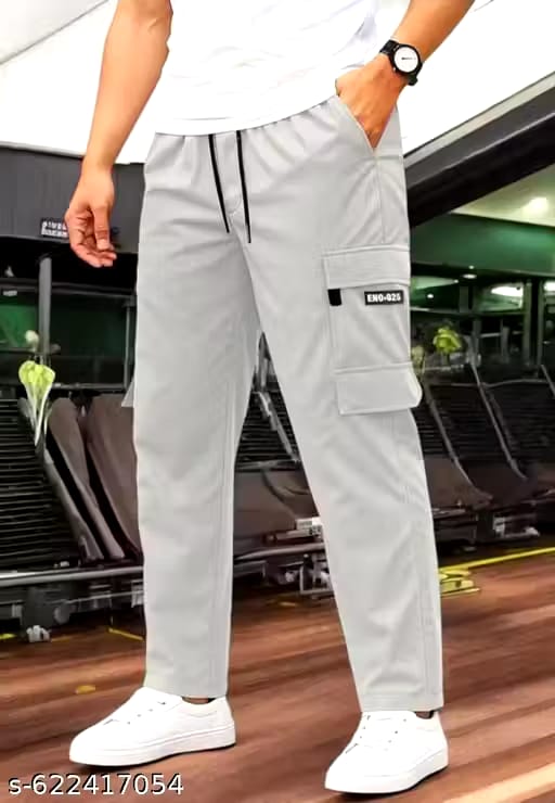Men’s Grey Cargo Track Pants with Side Pockets